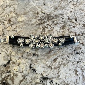 Black Leather & Bling Bracelet